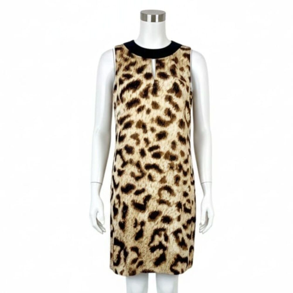 Nicole Miller Keyhole Sleeveless Halter Leopard 60s Mod Glam Cocktail Dress Sz 6